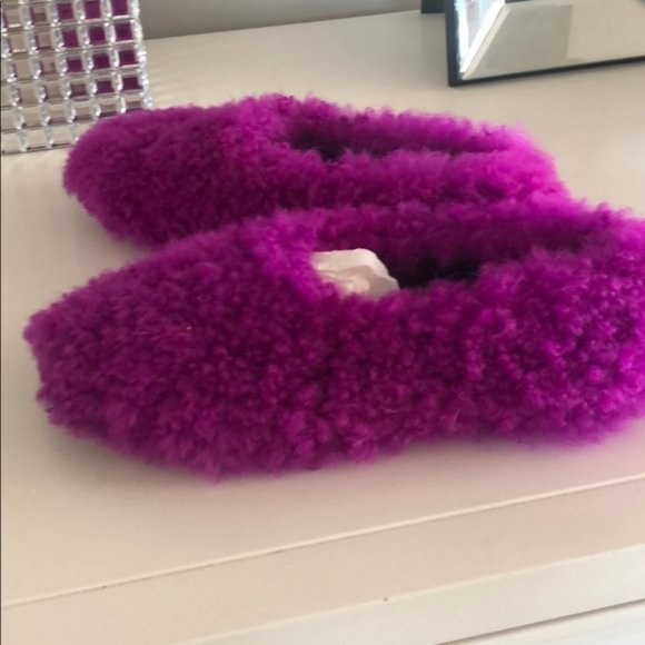 CELINE Fuschia PInk Purple Shearling Loafers Size 36 WITH BOX - Picture 1 of 8